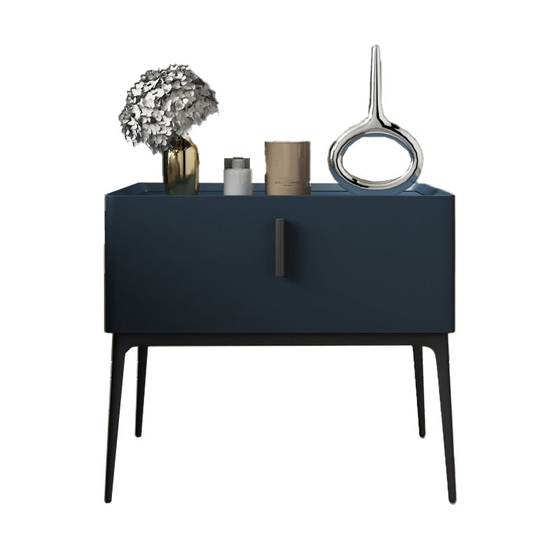 Leather Bed Nightstand Classic Glam Bedside Cabinet with Drawer