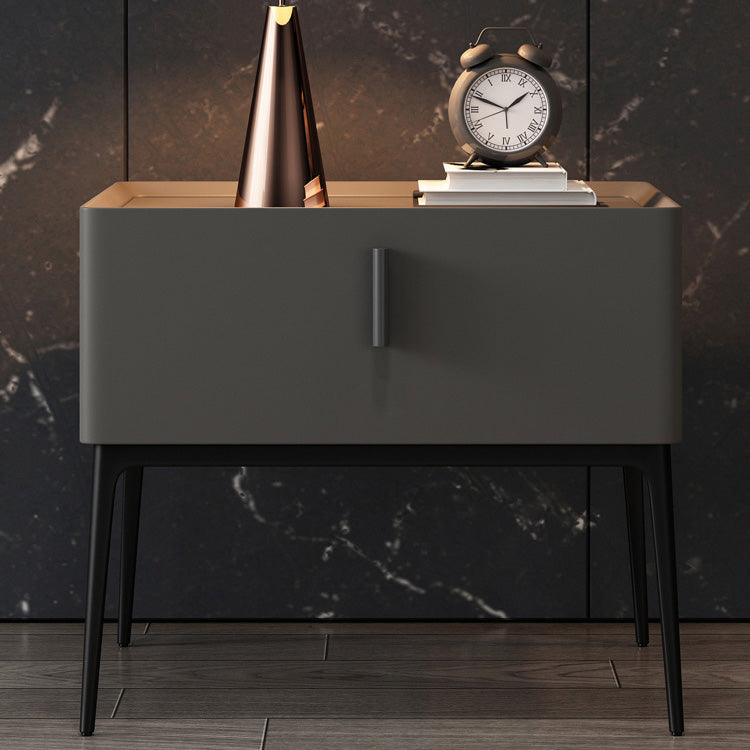 Leather Bed Nightstand Classic Glam Bedside Cabinet with Drawer