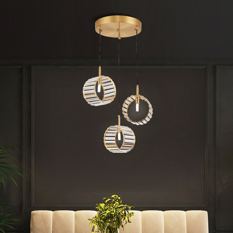Cercle de cluster à 3 légers pendentif minimaliste en laiton clempe clair plafond cristallin de suspension