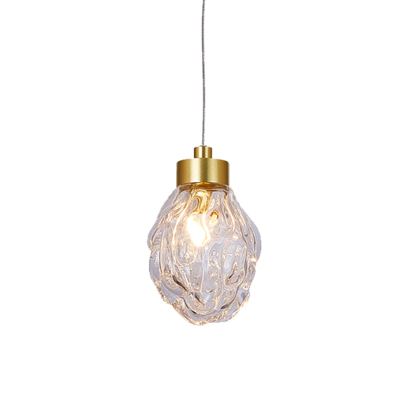 Post moderne Zirbeltäuschendedecke Leichtes Glas 1 Kopf Esszimmer Suspension Anhängerlampe in Gold