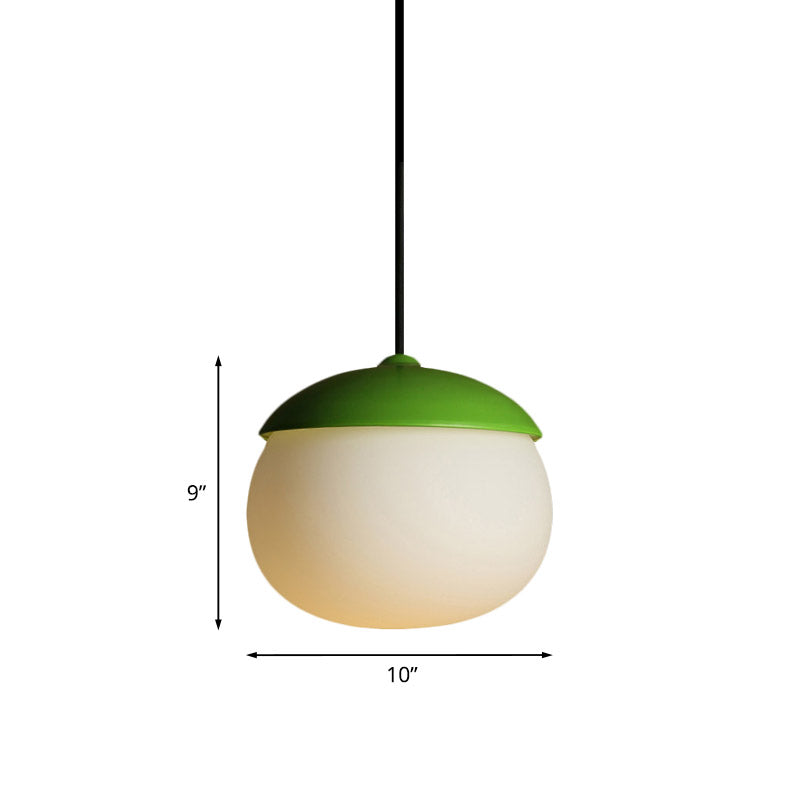 Nut Shape Pendant Lighting Modern White Glass 1-Light Green Hanging Lamp for Restaurant