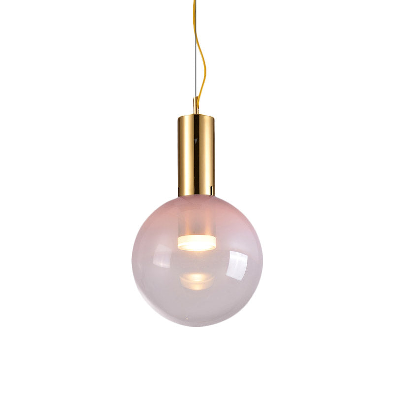 Gradient Pink Glass Ball Suspension Licht zeitgenössisches 1-Kopf-Deckenhänge in Gold