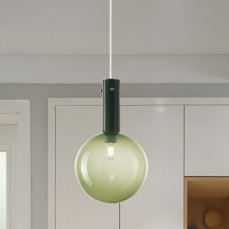 Zeitgenössische Kugel Anhänger Beleuchtung Gradientengrün/Orange Glas 1 Splitter am Bett hängen Deckenlampe
