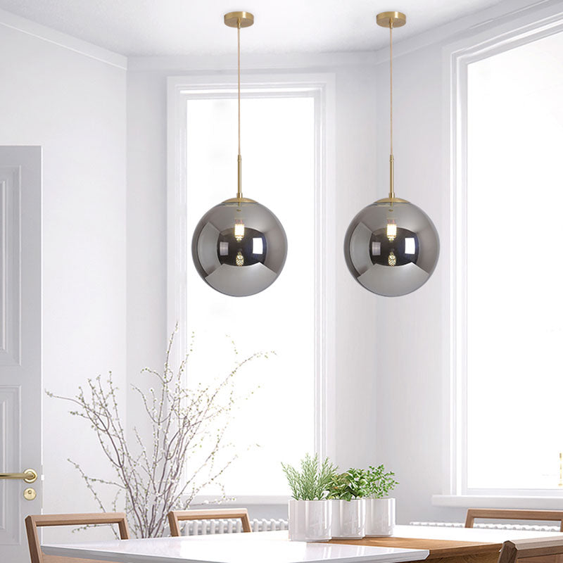 6"/10" Wide Globe Ceiling Pendant Light Modernist Tan/Smoke Gray Mirror Glass 1 Light Dining Room Suspension Lamp