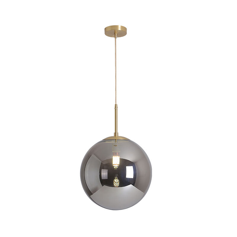 6"/10" Wide Globe Ceiling Pendant Light Modernist Tan/Smoke Gray Mirror Glass 1 Light Dining Room Suspension Lamp