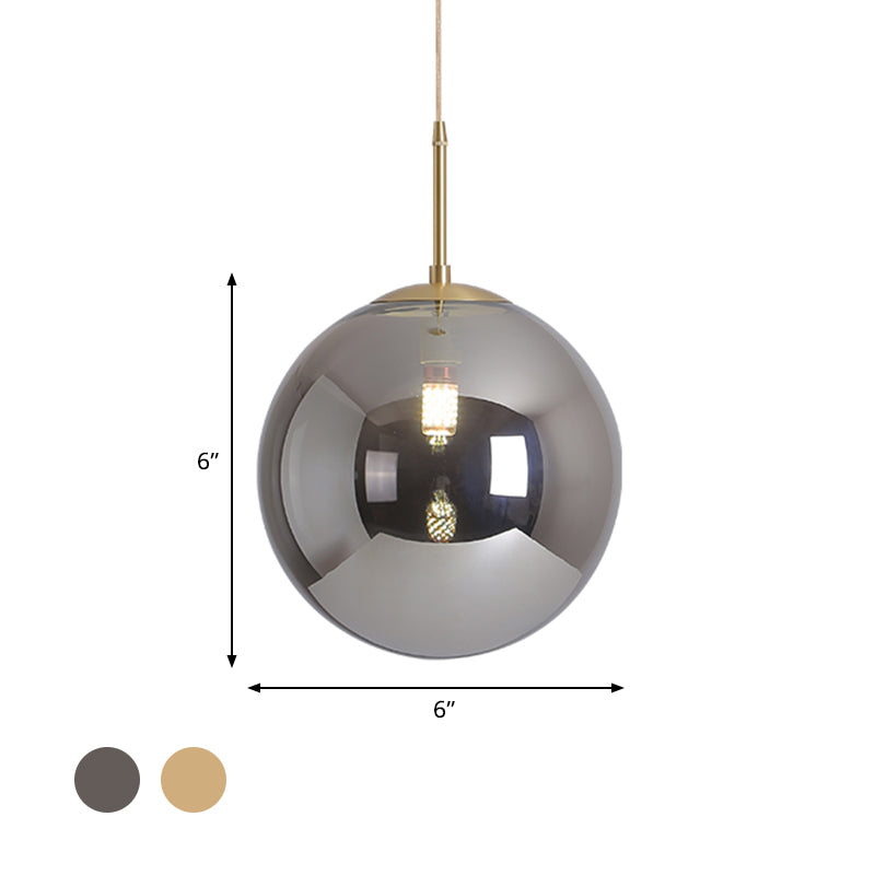 6"/10" Wide Globe Ceiling Pendant Light Modernist Tan/Smoke Gray Mirror Glass 1 Light Dining Room Suspension Lamp