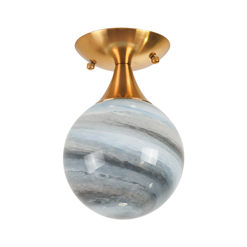 Luminaire encastré en verre bleu Globe contemporain à 1 lumière dorée