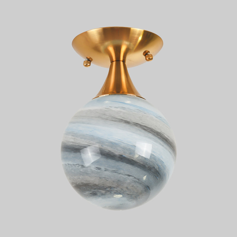 Luminaire encastré en verre bleu Globe contemporain à 1 lumière dorée