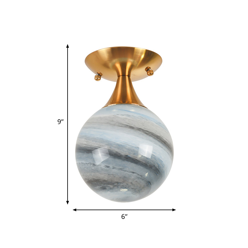 Luminaire encastré en verre bleu Globe contemporain à 1 lumière dorée