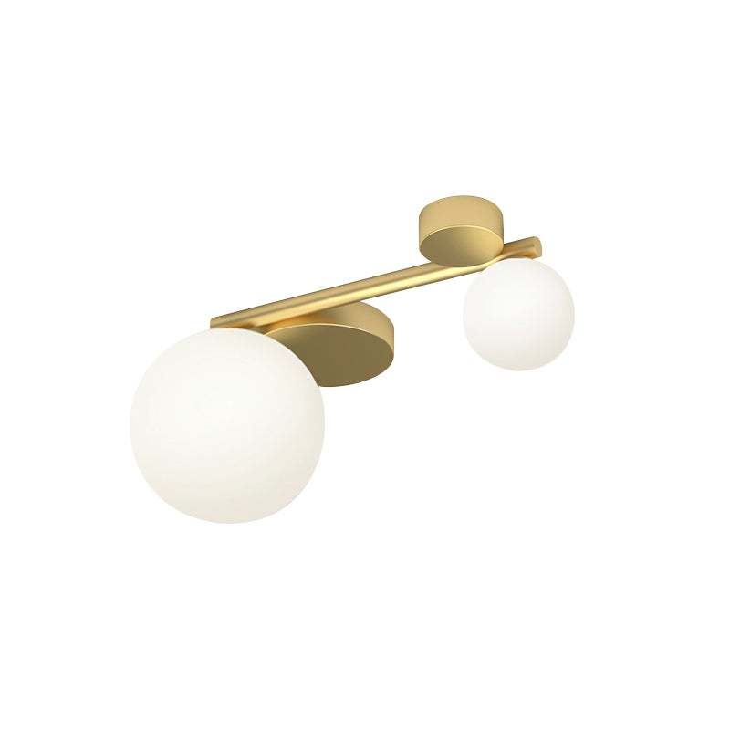 Opal Glass Ball Flushmount Post-Modern 2 Lights Brass Finish LED Flush Mount Ceiling Lamp