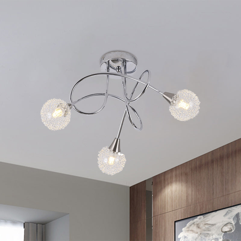 Lampe semi - encastrée en verre transparent sphérique plafonnier encastré moderne à 3 lumières chromé Twist LED avec abat - jour en boule de soie en aluminium