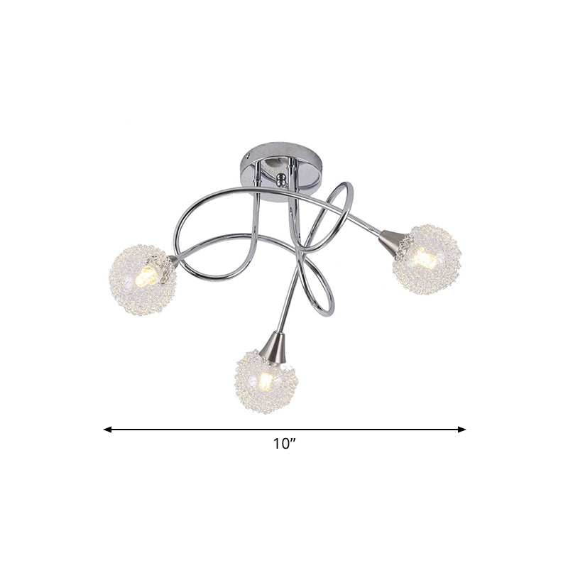 Lampe semi - encastrée en verre transparent sphérique plafonnier encastré moderne à 3 lumières chromé Twist LED avec abat - jour en boule de soie en aluminium