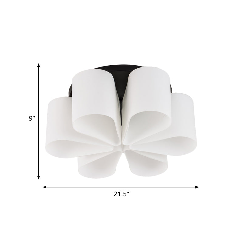 Iluminación empotrada de cristal blanco leche de flores, soporte empotrado negro contemporáneo de 6 cabezas para sala de estar