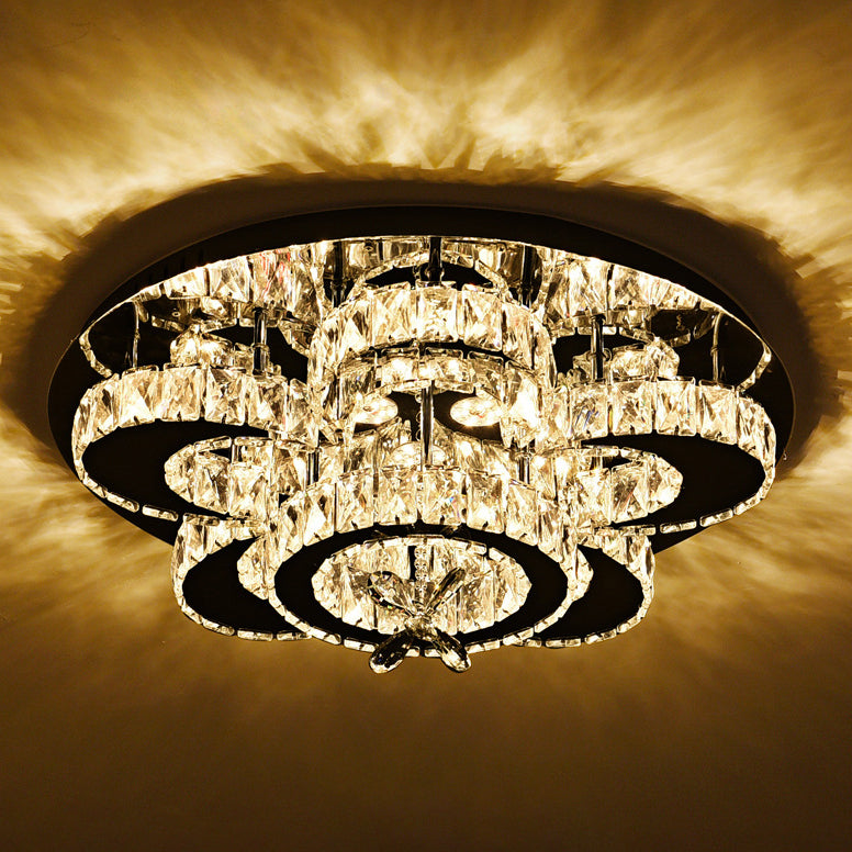 Lámpara de techo de flores de cristal transparente, lámpara LED cromada de modernismo, montaje semiempotrado