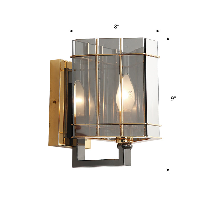 Smoke Gray Glass Triangle Sconce Light Fixture Modernist 1-Head Wall Mounted Lamp for Bedroom
