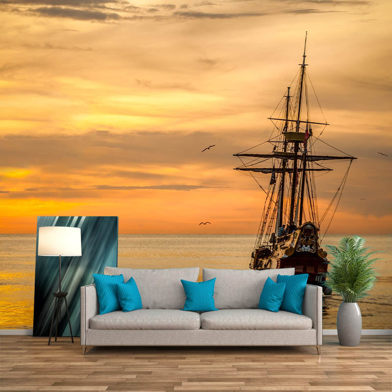 Sea Pattern Photography Wallpaper Living Room Tropical Stain Resistant