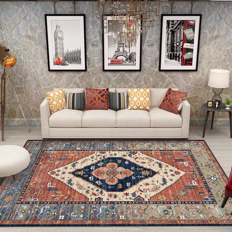 Retro Rug Traditional Area Rug Polyester Easy Care Carpet for Bedroom