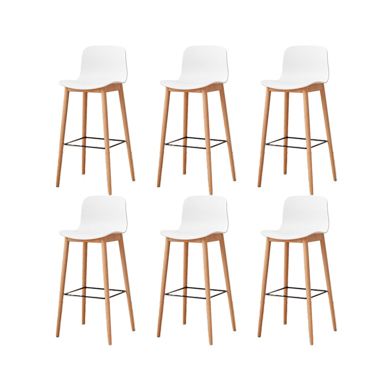 Contemporary Plastic Armless Bar Stools with Solid Wood Base