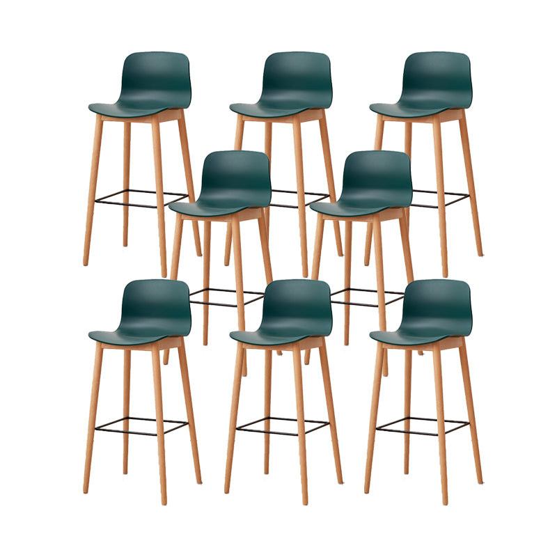 Contemporary Plastic Armless Bar Stools with Solid Wood Base