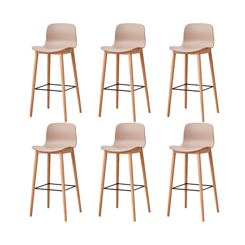 Contemporary Plastic Armless Bar Stools with Solid Wood Base