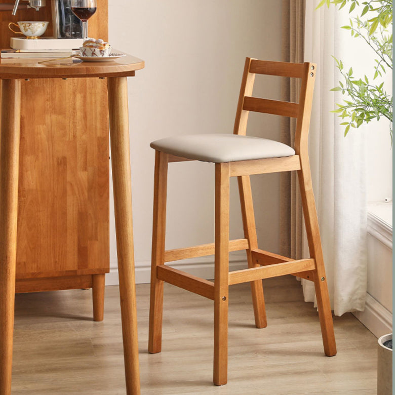 Contemporary Upholstered Armless Bar Stool with Solid Wood Base