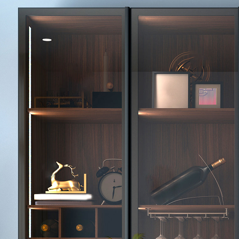 Black Manufactured Wood Bar Table with Glass Storage Modern Pub Table for Dining Room