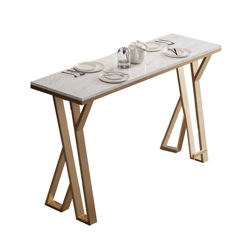 Rectangle White Bistro Table Modern Pub Table with Gold Metal Base
