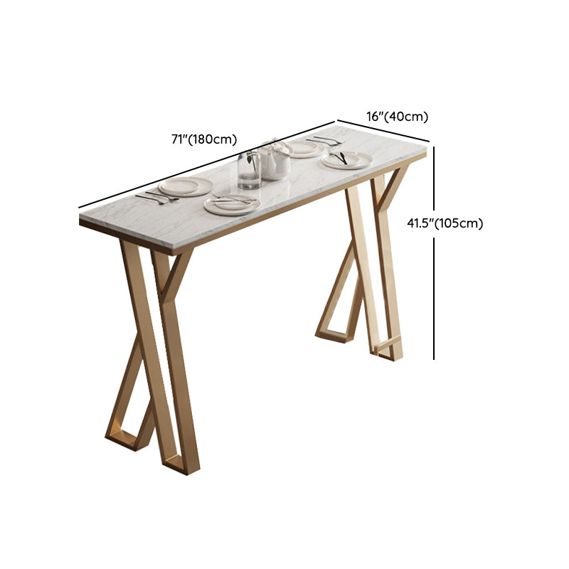 Rectangle White Bistro Table Modern Pub Table with Gold Metal Base