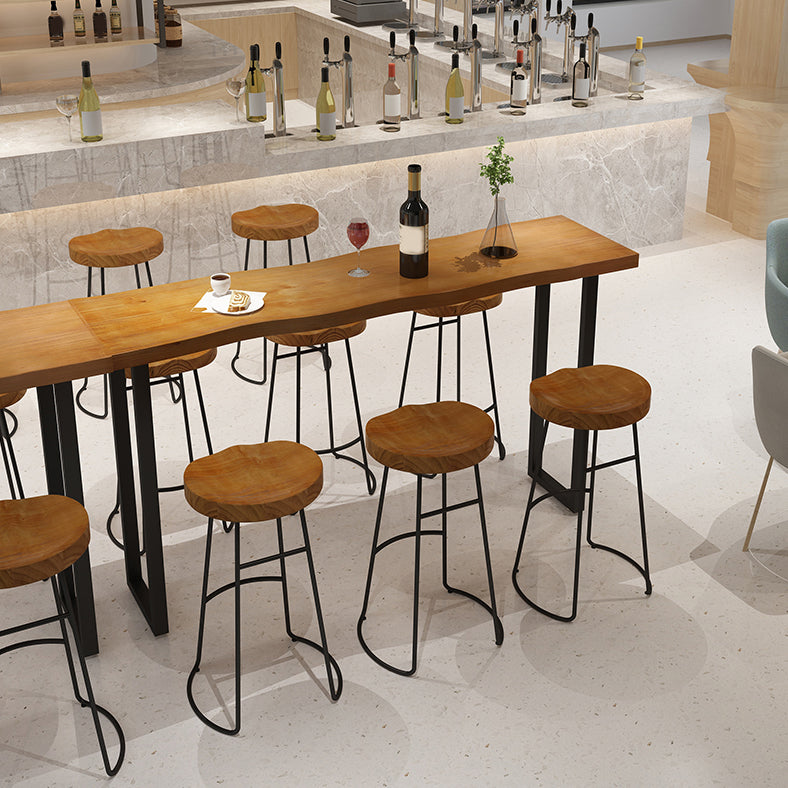 Light Brown Solid Wood Top Bar Table Industrial Metal Base Bistro Table