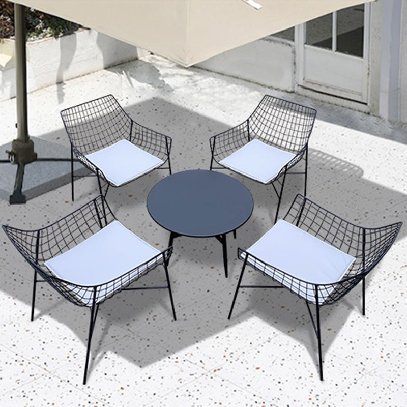 Contemporary Metal Patio Table Round Water Resistant in White/Black