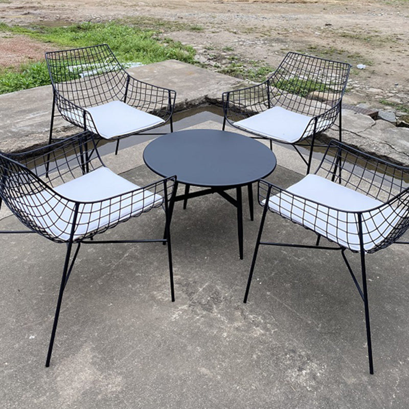 Contemporary Metal Patio Table Round Water Resistant in White/Black