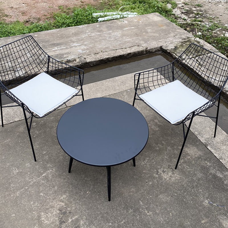 Contemporary Metal Patio Table Round Water Resistant in White/Black