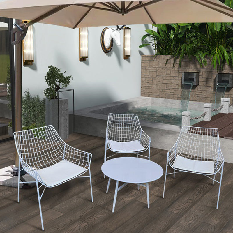 Contemporary Metal Patio Table Round Water Resistant in White/Black