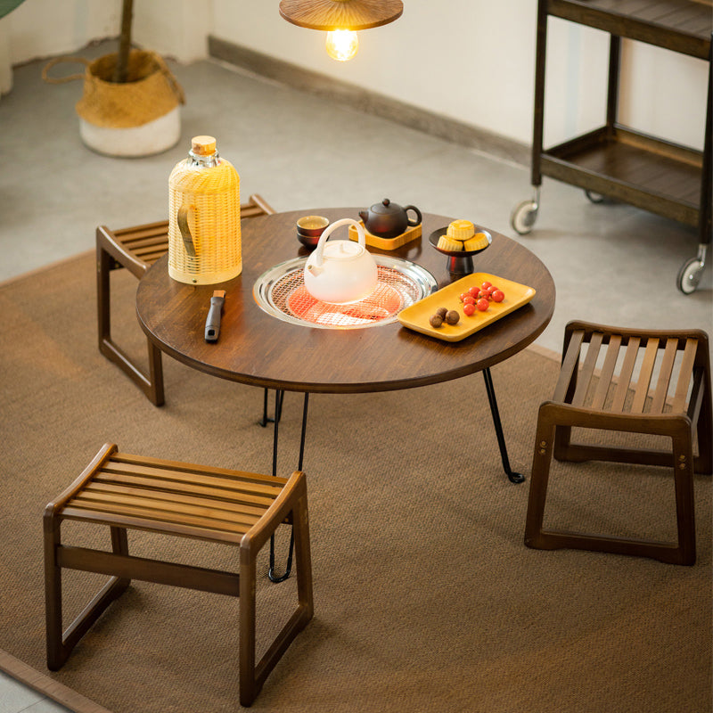 Contemporary Style Round Patio Table in Brown and Black for Home