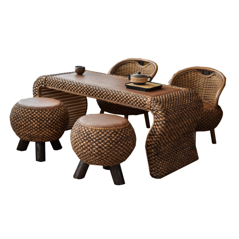 Contemporary Style Rectangle Patio Table Wicker in Brown for Home