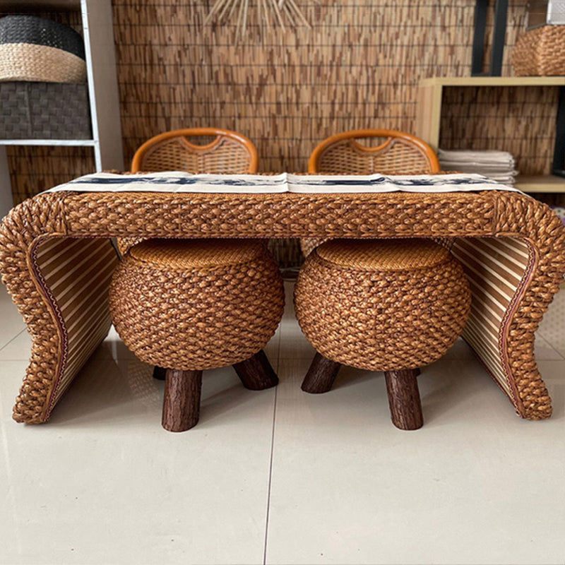 Contemporary Style Rectangle Patio Table Wicker in Brown for Home