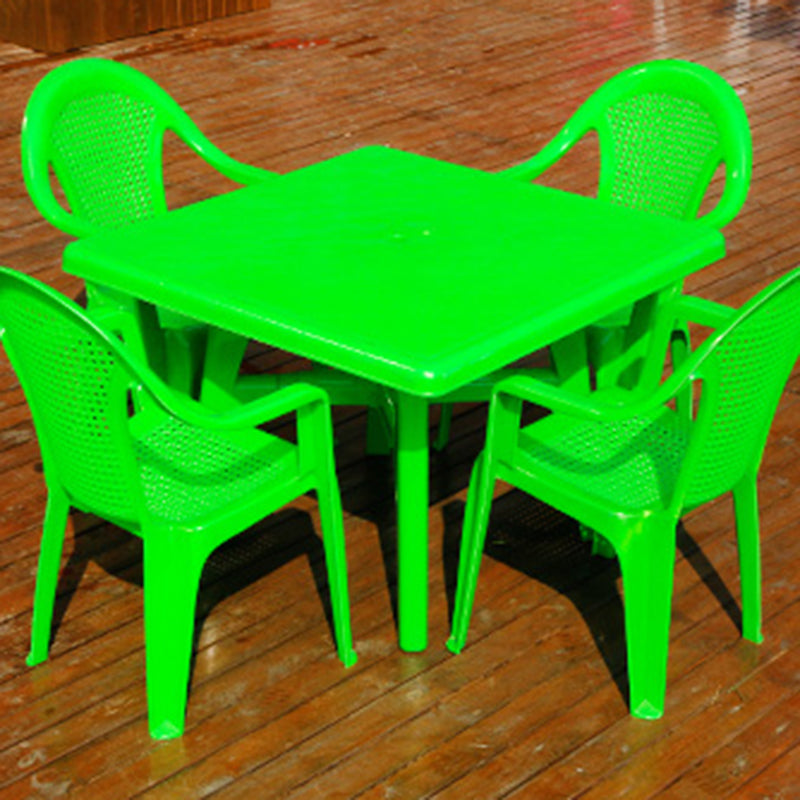 Contemporary Patio Table Plastic Round/Rectangle in White/Pink/Green/Blue with Umbrella Hole