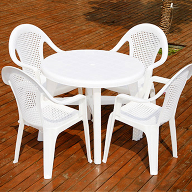Contemporary Patio Table Plastic Round/Rectangle in White/Pink/Green/Blue with Umbrella Hole
