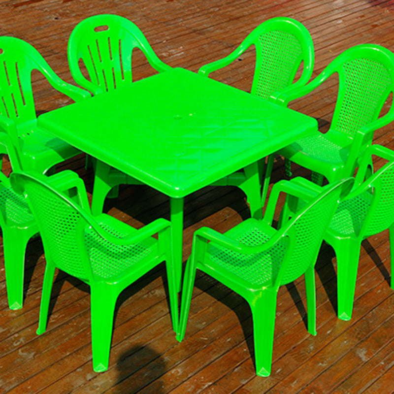 Contemporary Patio Table Plastic Round/Rectangle in White/Pink/Green/Blue with Umbrella Hole