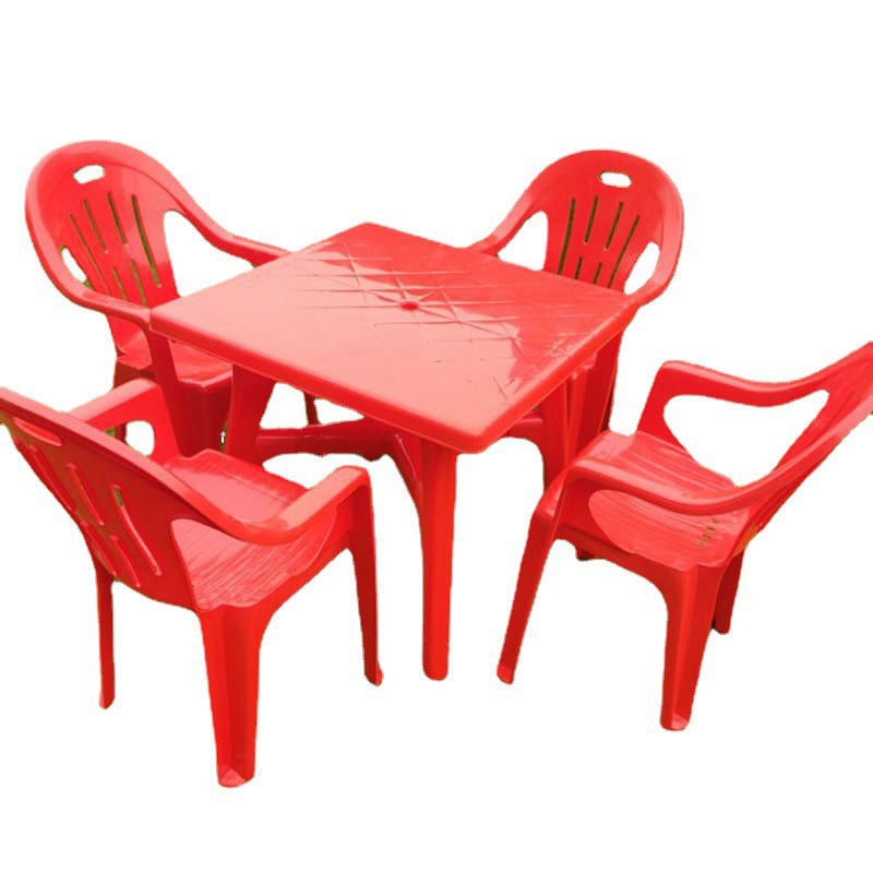 Contemporary Plastic Patio Table Round/Rectangle with Umbrella Hole for Outdoor