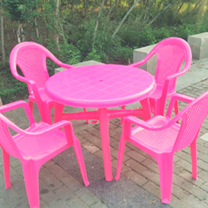 Contemporary Plastic Patio Table Round/Rectangle with Umbrella Hole for Outdoor