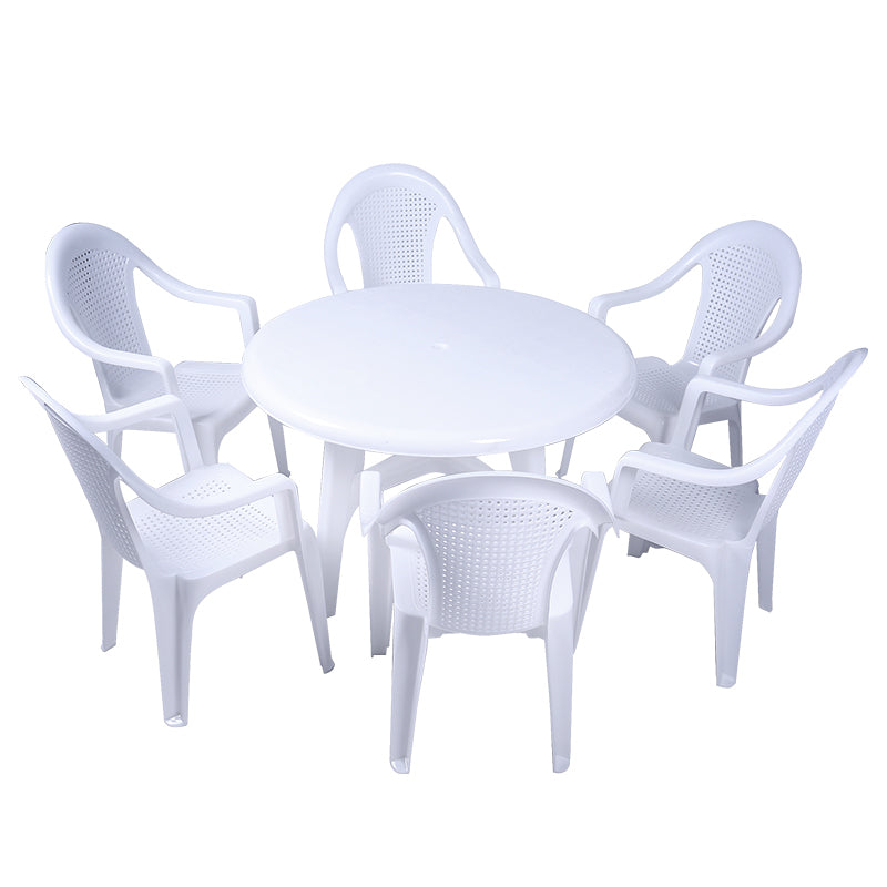 Contemporary Water Resistant Patio Table Plastic Rectangle/Round with Umbrella Hole