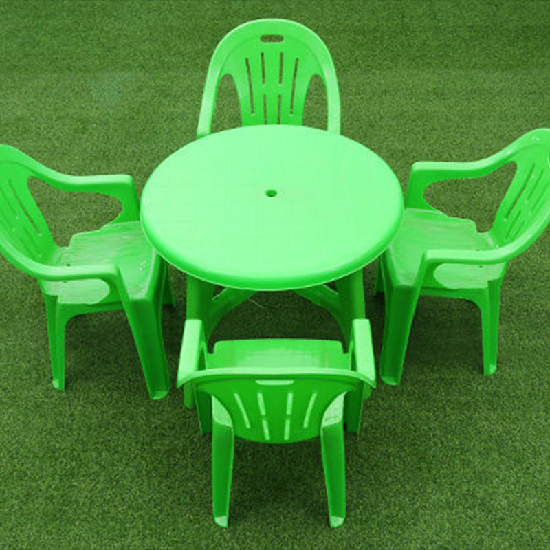 Contemporary Water Resistant Patio Table Plastic Rectangle/Round with Umbrella Hole