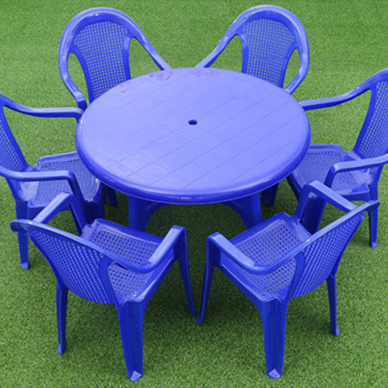 Contemporary Water Resistant Patio Table Plastic Rectangle/Round with Umbrella Hole