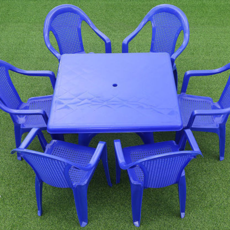 Contemporary Water Resistant Patio Table Plastic Rectangle/Round with Umbrella Hole