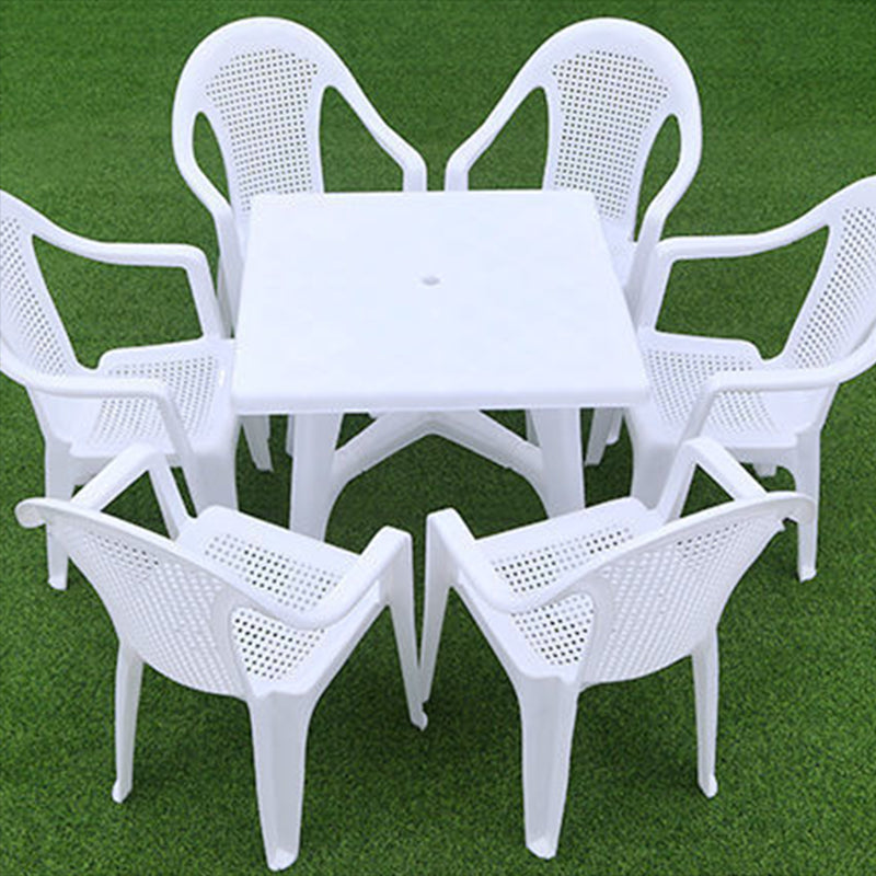 Contemporary Water Resistant Patio Table Plastic Rectangle/Round with Umbrella Hole