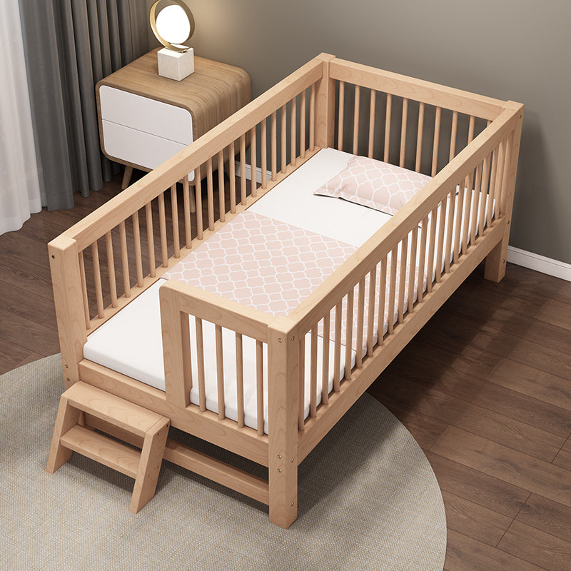 Solid Wood Nursery Bed Modern Beech Baby Crib with Guardrails