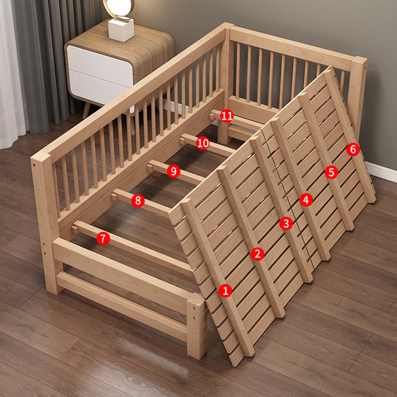Solid Wood Nursery Bed Modern Beech Baby Crib with Guardrails