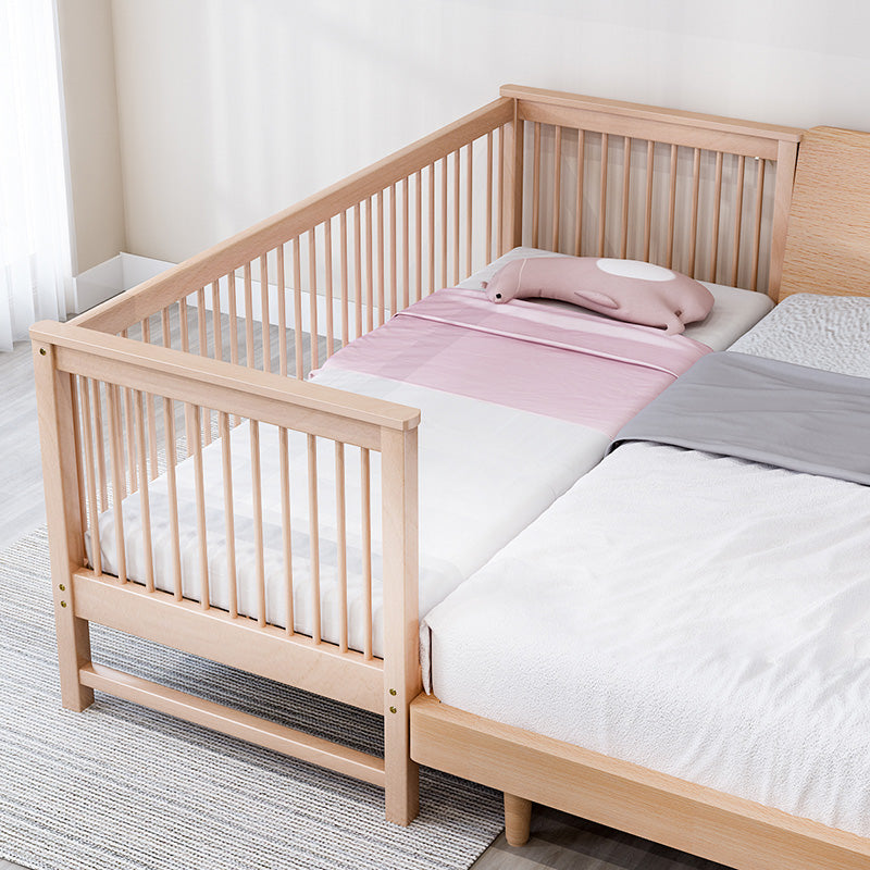 Farmhouse Style Beech Crib Solid Wood Baby Crib with Guardrails