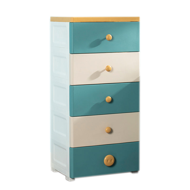 Scandinavian Plastic Kids Nightstand 5 Drawers Vertical Nursery Dresser for Home
